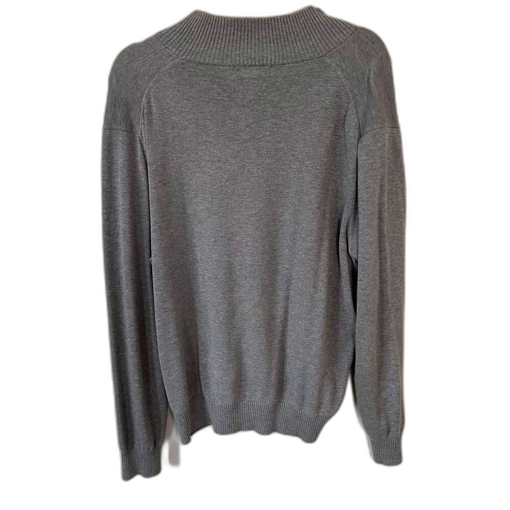 Lands' End Mens L Supima Cotton Quarter Zip Sweater Gray Plum Contrast Collar - Picture 4 of 7